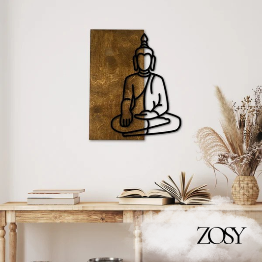 Wanddeko Buddha-Motiv aus Holz-Acrylglas