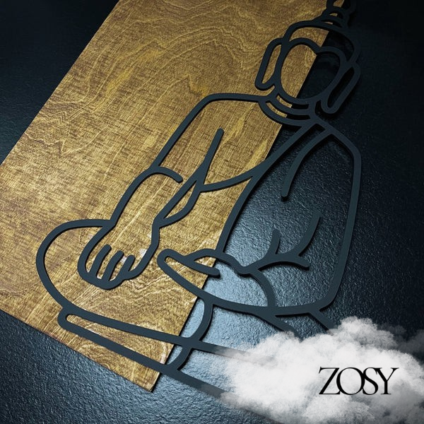 Wanddeko Buddha-Motiv aus Holz-Acrylglas