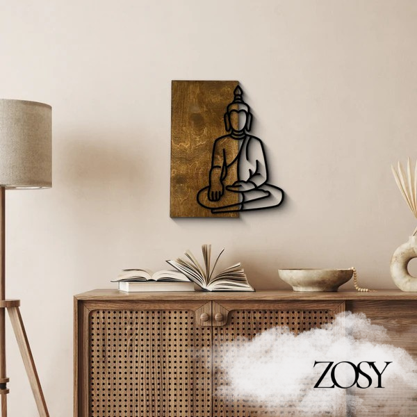 Wanddeko Buddha-Motiv aus Holz-Acrylglas