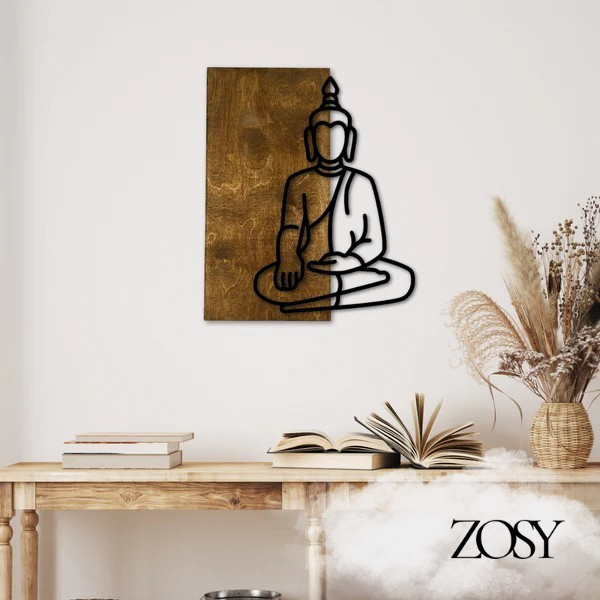 Wanddeko Buddha-Motiv aus Holz-Acrylglas